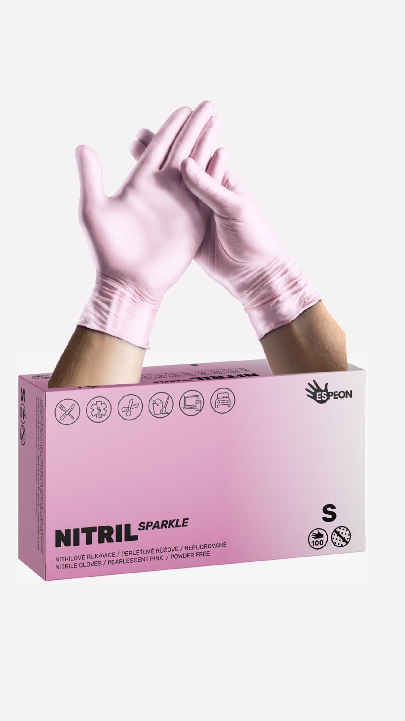 GUANTES NITRILO ESPEON ROSA PERLADO TALLA S 100 UDS