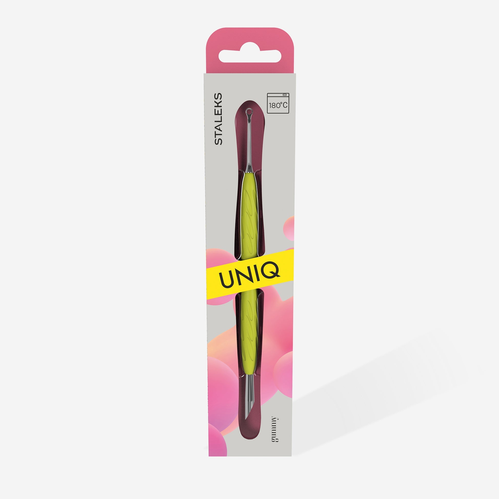 STALEKS PRO EMPUJADOR DE MANICURA UNIQ 11 "GUMMY" MANGO DE SILICONA 11/2 PALITO DE NARANJO Y ANILLO
