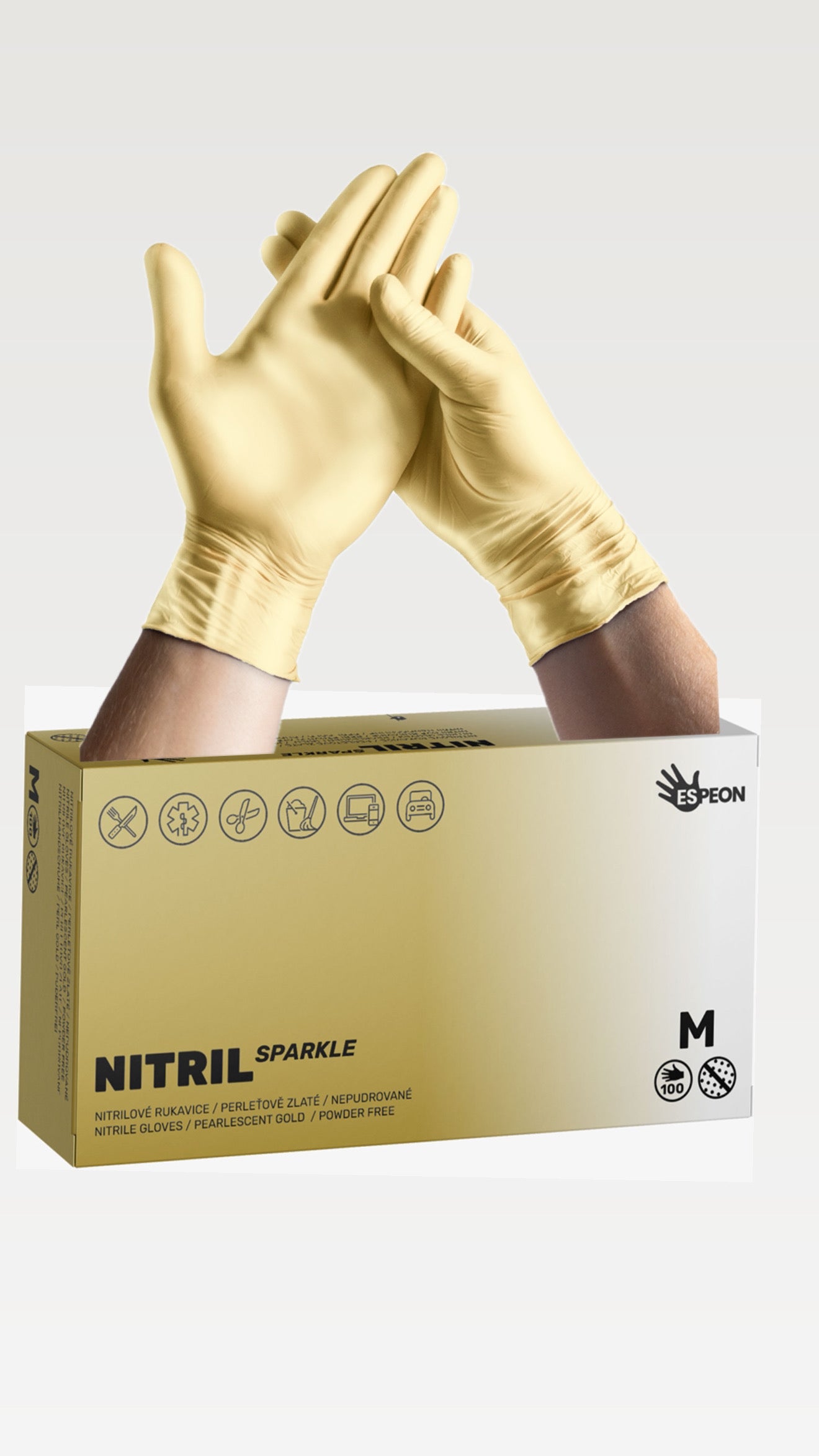 GUANTES NITRILO ESPEON ORO PERLADO TALLA M 100 UDS