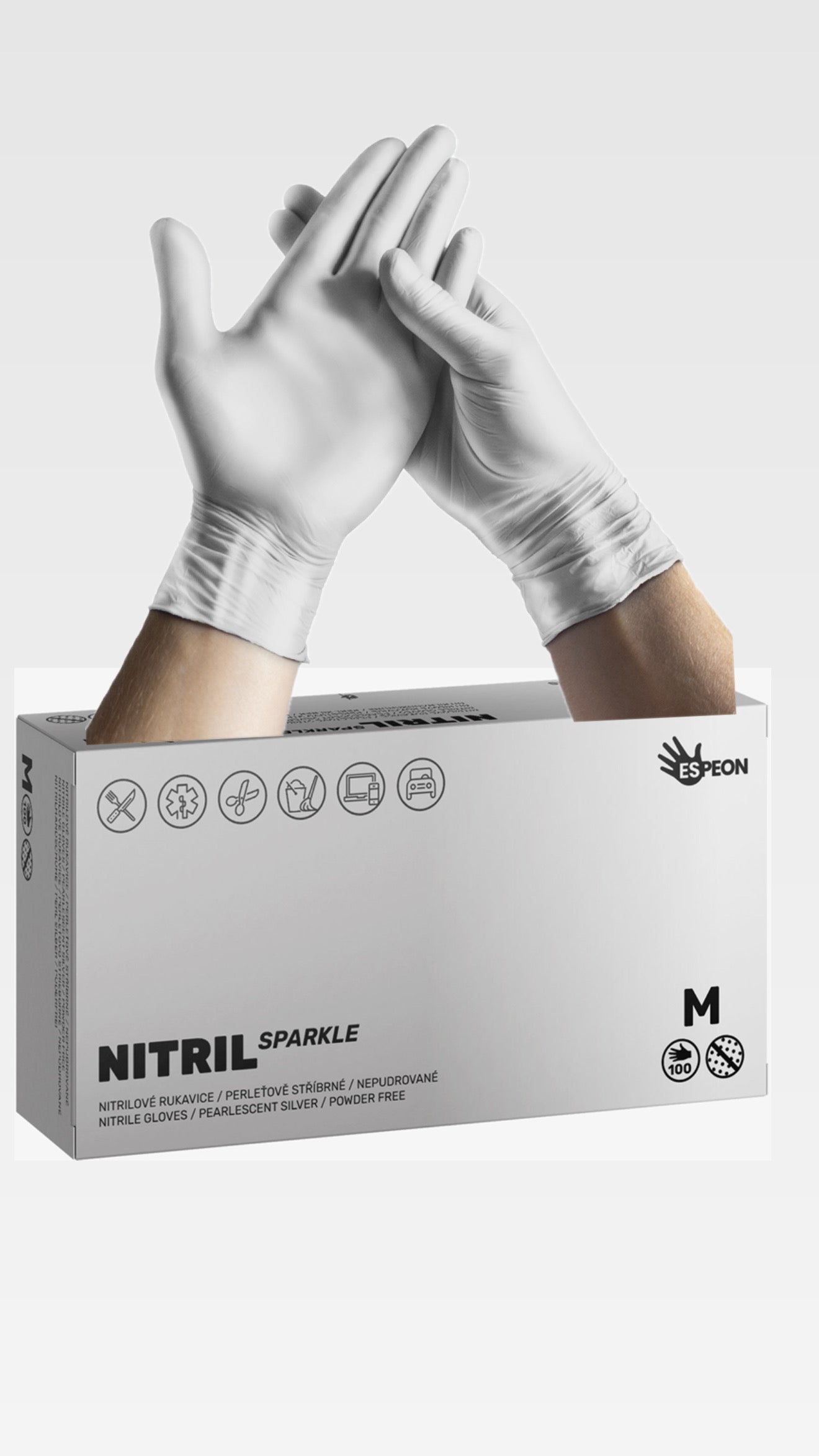 GUANTES NITRILO ESPEON PLATA PERLADO TALLA M 100 UDS