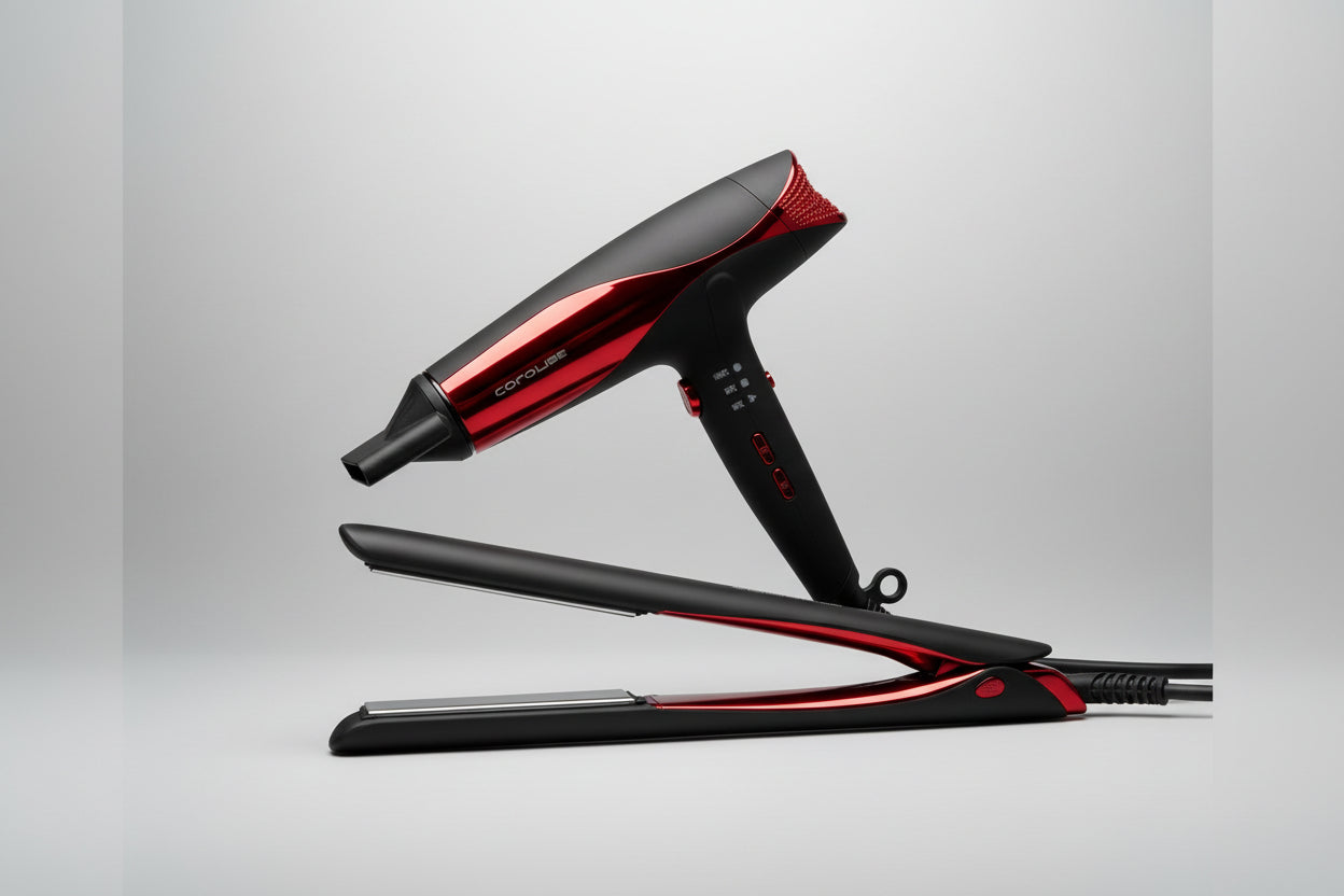 KIT PLANCHA C5 + SECADOR WIND BLACK RED