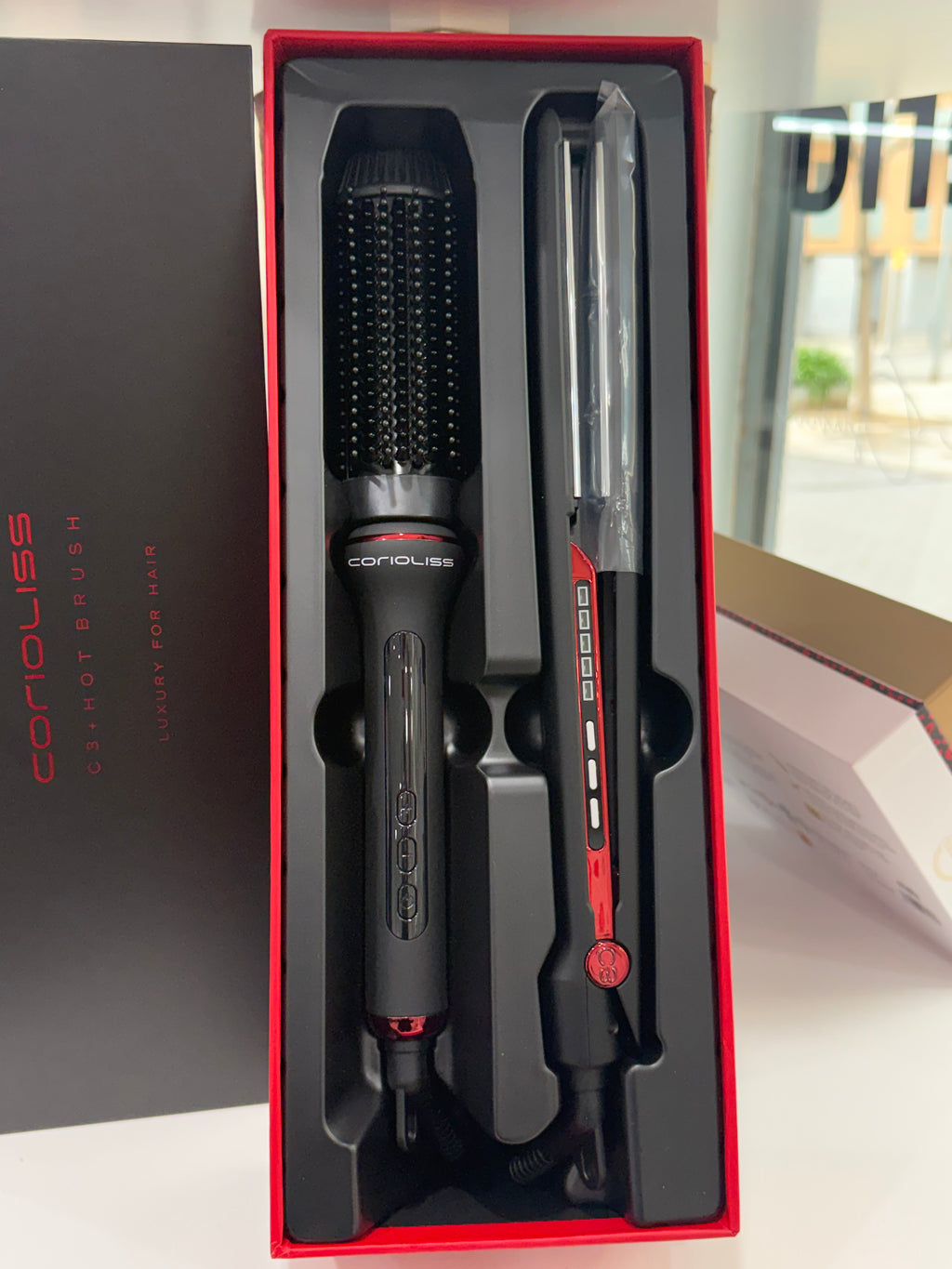 KIT PLANCHA C3 + CEPILLO HOT BRUSH BLACK RED