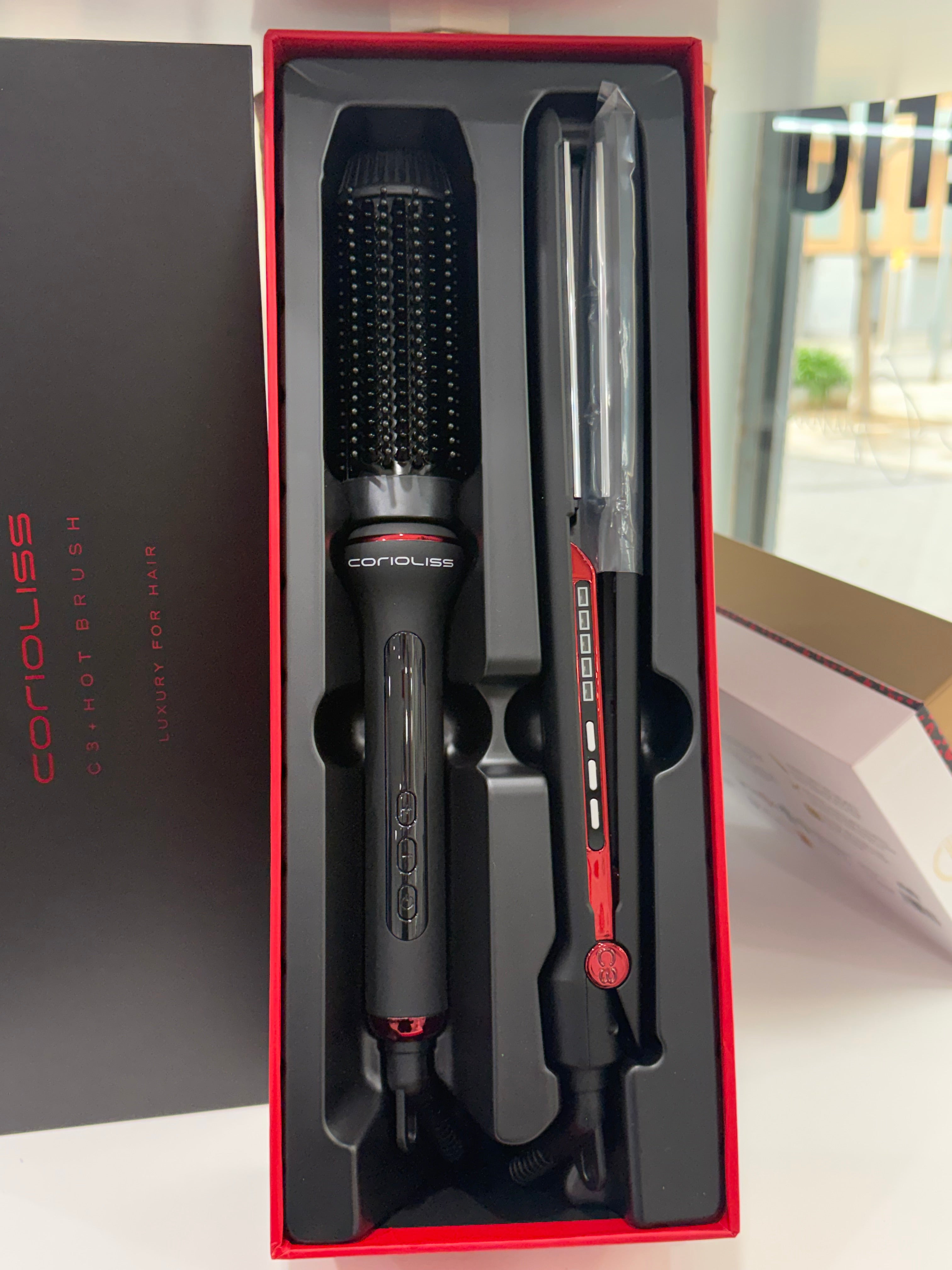 KIT PLANCHA C3 + CEPILLO HOT BRUSH BLACK RED