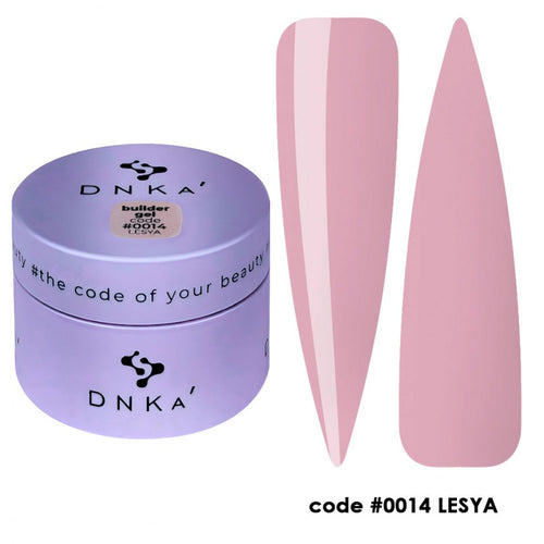 DNKa' BUILDER GEL NEW FORMULA #0014 LESYA 30ML y unas de color rosa para manicura profesional uñas.
