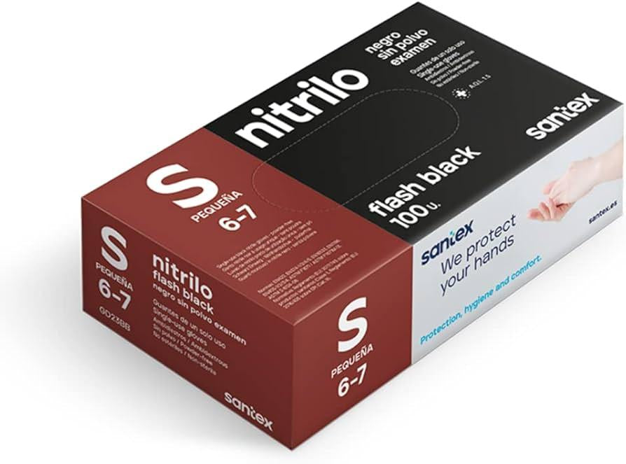 GUANTES NITRILO SANTEX NEGRO SIN POLVO TALLA S 100 UDS