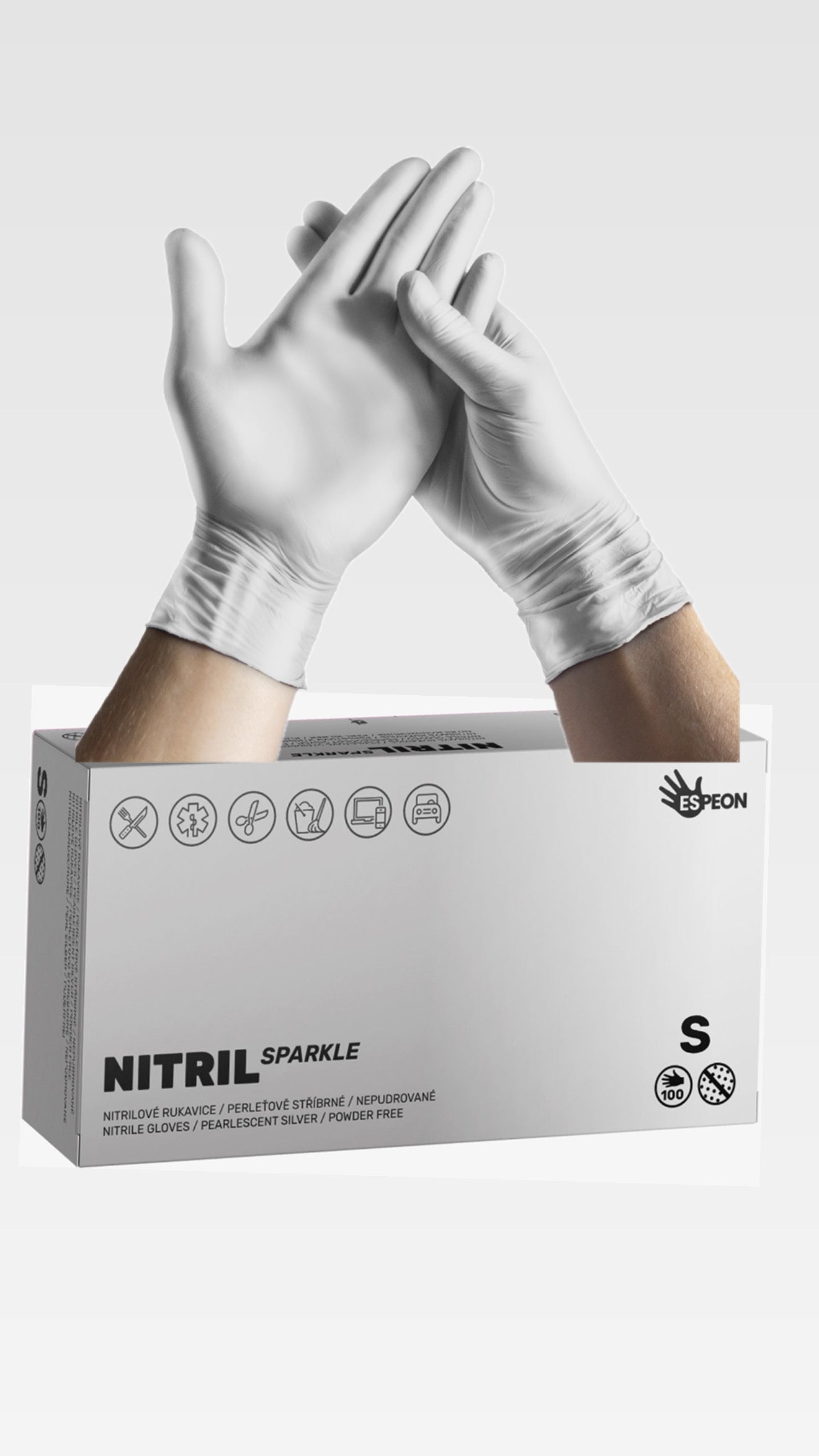 GUANTES NITRILO ESPEON PLATA PERLADO TALLA S 100 UDS