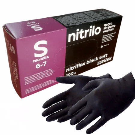 GUANTES NITRILO SANTEX NEGRO SIN POLVO TALLA S 100 UDS