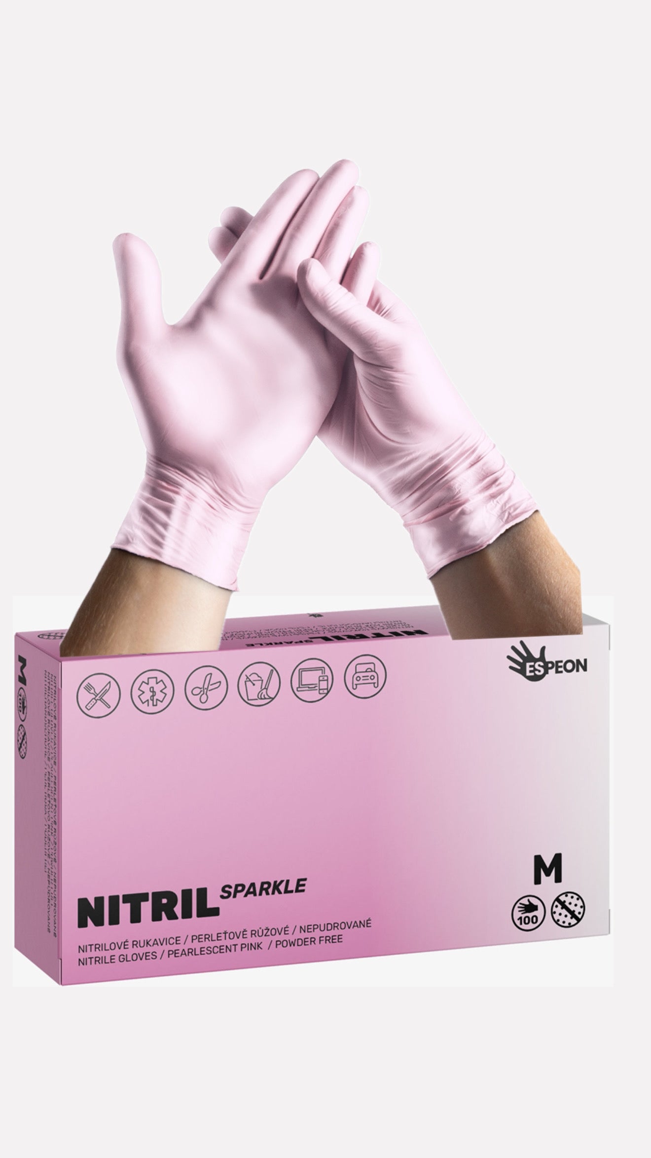 GUANTES NITRILO ESPEON ROSA PERLADO TALLA M 100 UDS
