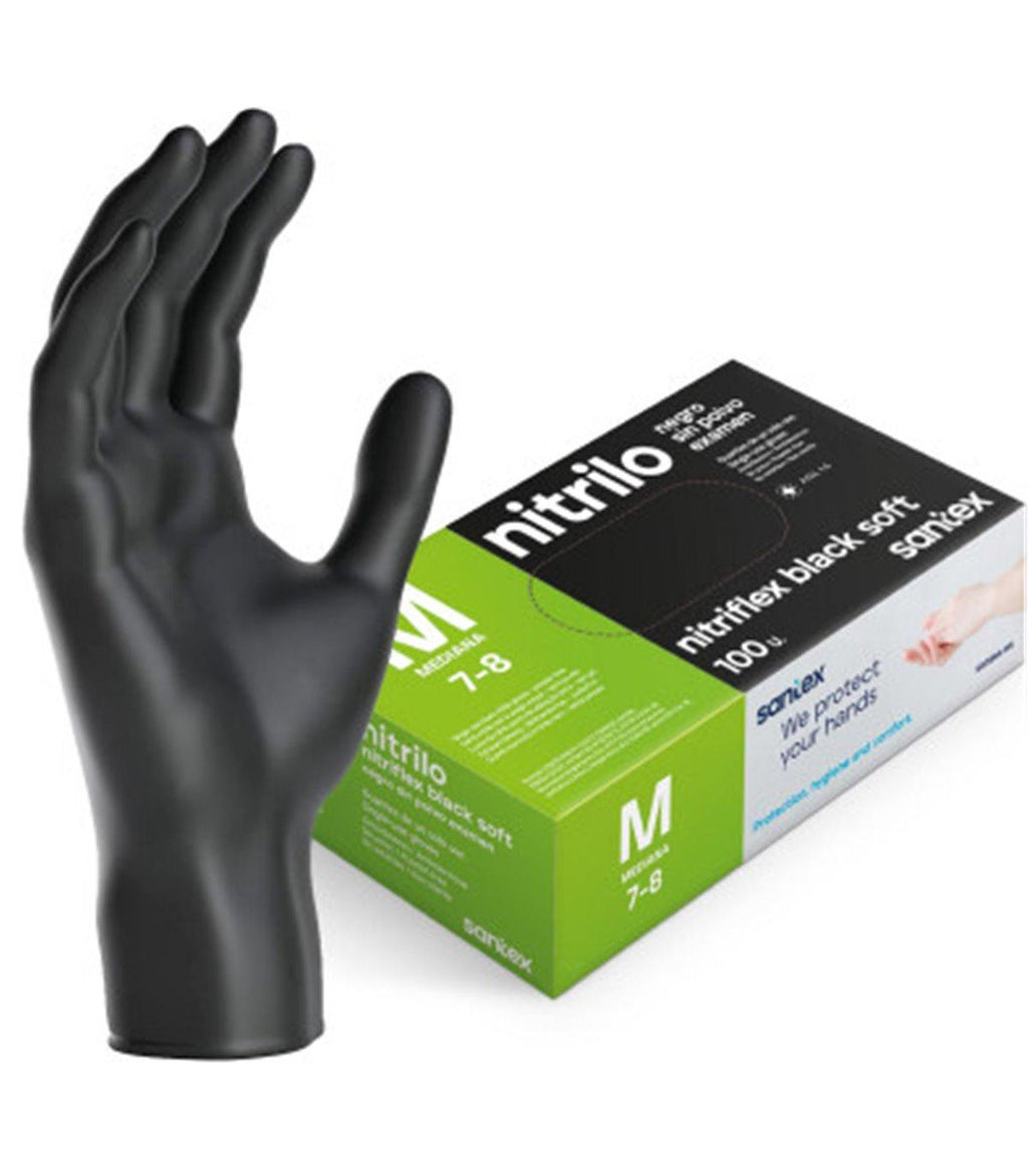 GUANTES NITRILO SANTEX NEGRO SIN POLVO TALLA M 100 UDS