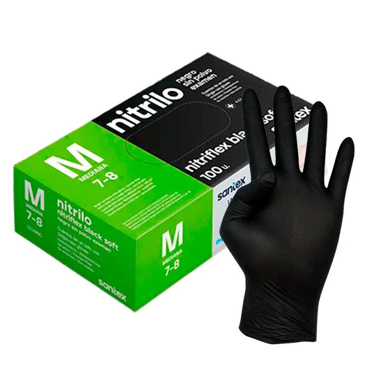 GUANTES NITRILO SANTEX NEGRO SIN POLVO TALLA M 100 UDS