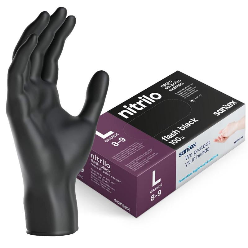 GUANTES NITRILO SANTEX NEGRO SIN POLVO TALLA L 100 UDS
