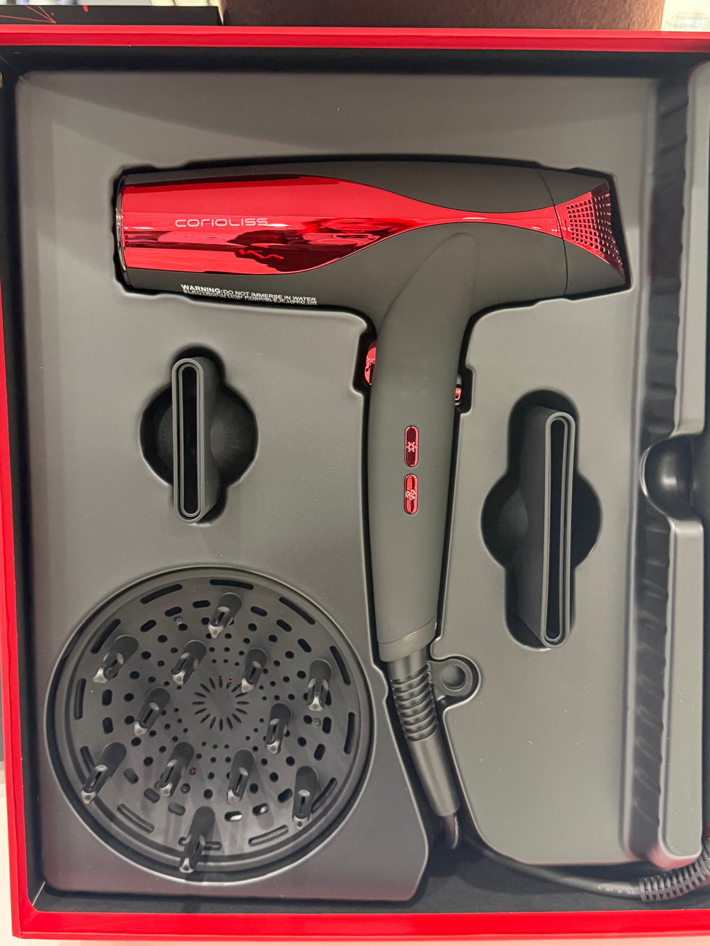 KIT PLANCHA C5 + SECADOR WIND BLACK RED