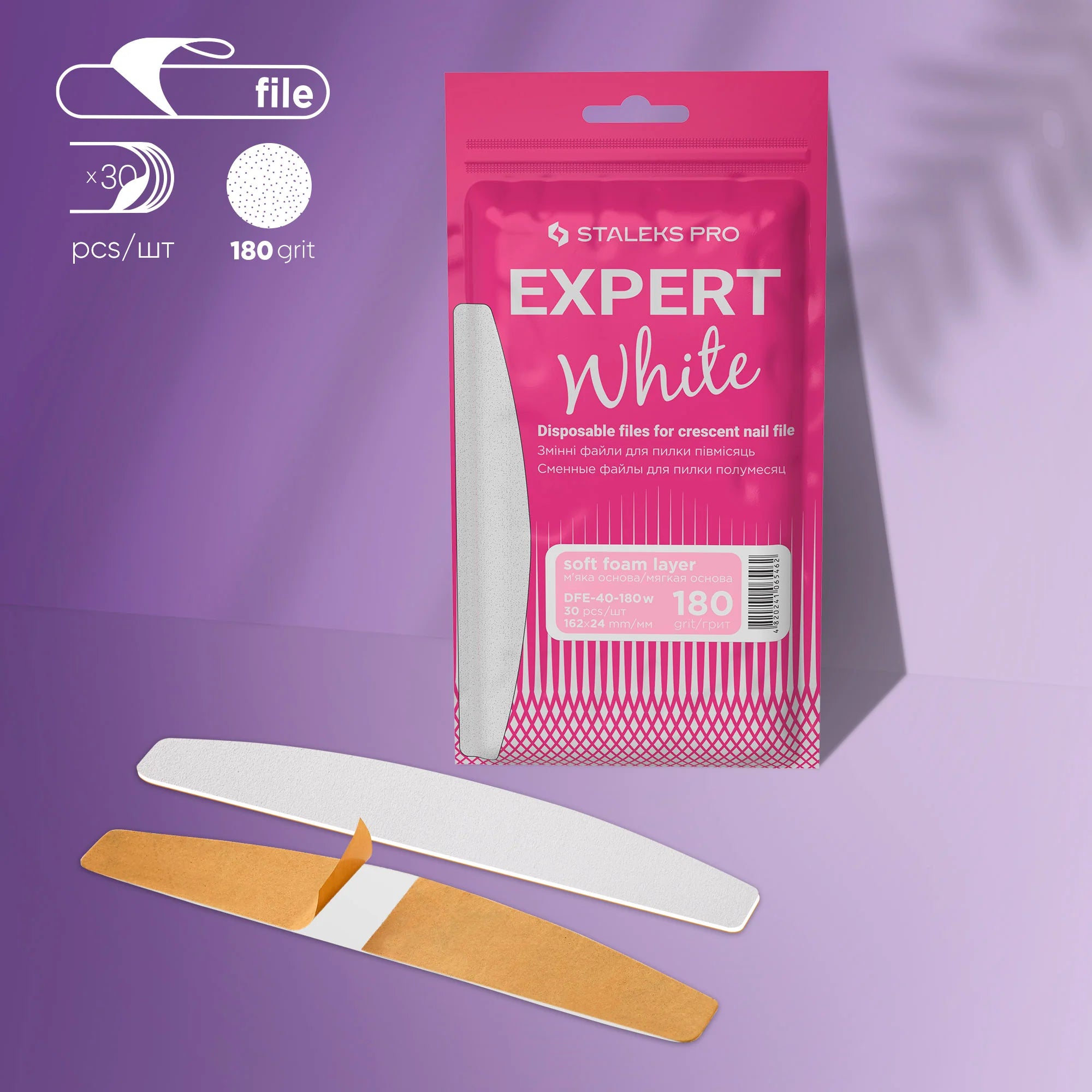 STALEKS PRO LIMAS DESECHABLES MEDIA LUNA BASE BLANDA EXPERT 40 GRANO 180 (30 UNID.)