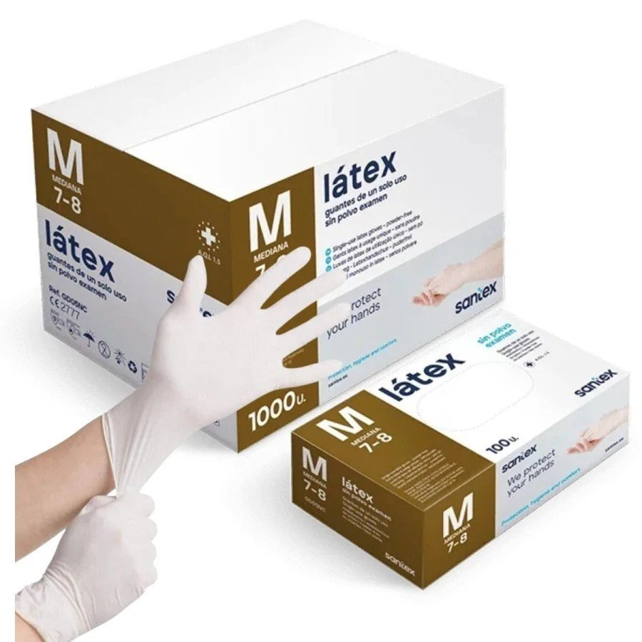 GUANTES LATEX SANTEX BLANCOS SIN POLVO TALLA M 100 UDS